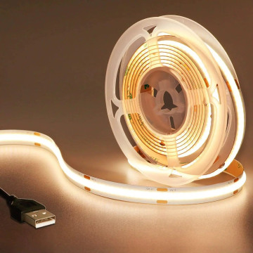 USB светодиодная лента 5V COB, теплый белый свет, 2м